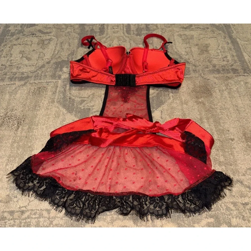 Seven TIL Midnight MAID LINGERIE Dress Red Black Ties Sexy Sz‎ Large